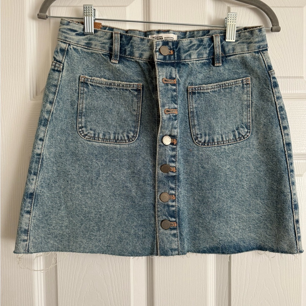 Zara Light Blue Button-Front Mini Denim Skirt